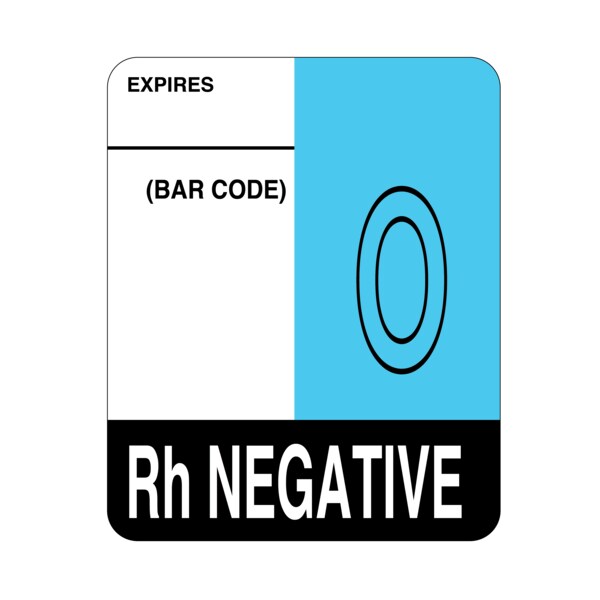 Label, O Rh Negative 2" x 1-5/8" White w/Blue & Black